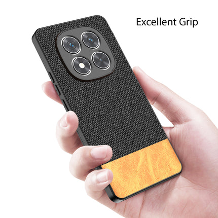 Mobizang Soft Fabric & Leather Hybrid Protective Back Cover for Redmi Note 14 Pro Plus | Shockproof Slim Hard Anti Slip Back Case (Black,Brown)