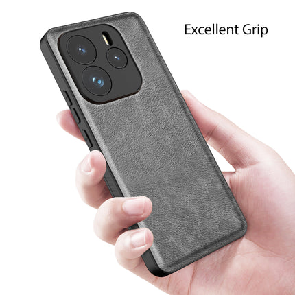 Mobizang Tux Leather Back Cover for Redmi Note 14 (5G) | Slim Shockproof Camera Protection Bumper Case (Grey)