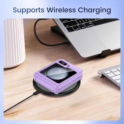 Mobizang Geometric Hinge Protection Back Cover for Samsung Galaxy Z Flip6 / Flip 6 | with [Inbuilt Glass] Full Body Shockproof Hard Back Case (Purple)