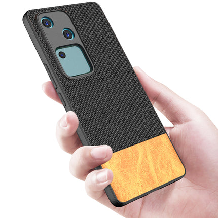 Mobizang Soft Fabric & Leather Hybrid Protective Back Cover for Vivo V30 (5G) | Shockproof Slim Hard Anti Slip Back Case (Black,Brown)