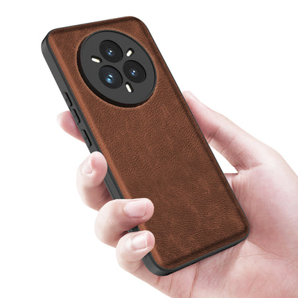 Mobizang Tux Leather Back Cover for Realme 14 Pro 5G | Slim Shockproof Camera Protection Bumper Case (Brown)