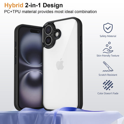 Mobizang Hawkeye Clear Back Cover for Apple iPhone 16 Plus | Camera Lens Protector Shockproof Slim Clear Case Cover (Black Sides)