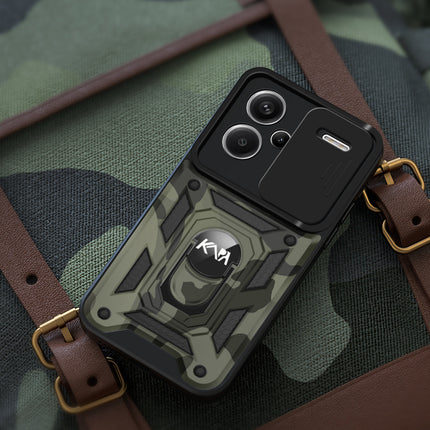 Kapa Tank Back Cover for Redmi Note 13 Pro Plus (5G) | Inbuilt Ring + Slider Shockproof Lens Protection Bumper Back Case (Black)