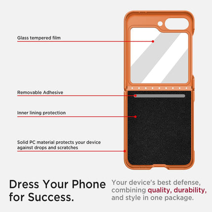 Mobizang Textured Grip Hinge Protection Back Cover for Samsung Galaxy Z Flip6 / Z Flip 6 | with [Inbuilt Glass] Full Body Shockproof Hard Back Case (Orange)
