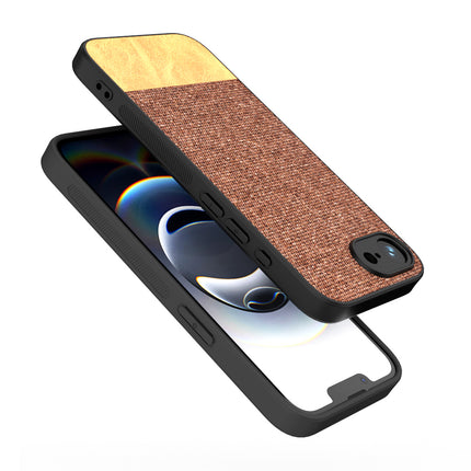 Mobizang Soft Fabric & Leather Hybrid Protective Back Cover for Apple iPhone 16E | Shockproof Slim Hard Anti Slip Back Case (Brown)