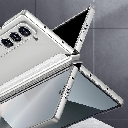 Mobizang Magnetic Hinge With Inbuilt Stand Case for Samsung Galaxy Z Fold 5 | Shockproof Stand Hybrid Bumper Back Cover (Silver)