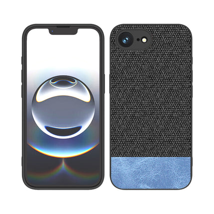 Mobizang Soft Fabric & Leather Hybrid Protective Back Cover for Apple iPhone 16E | Shockproof Slim Hard Anti Slip Back Case (Black,Blue)