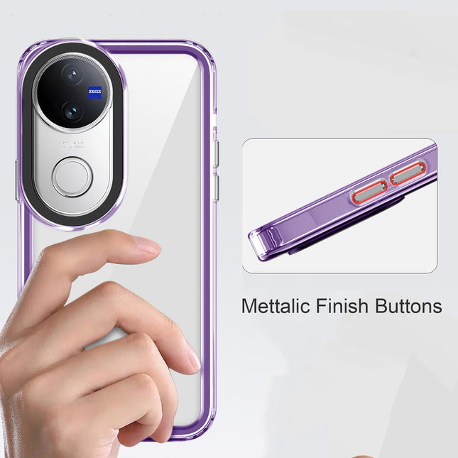 Mobizang Warrior Acrylic Clear Back Cover For Vivo V50 5G | Slim Shockproof [Military Grade Protection] Hybrid Bumper Case (Purple Sides)