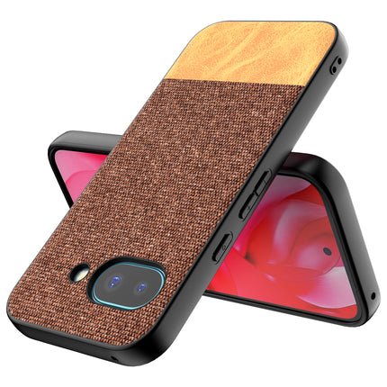 Mobizang Soft Fabric & Leather Hybrid Protective Back Cover for Google Pixel 9A | Shockproof Slim Hard Anti Slip Back Case (Brown)