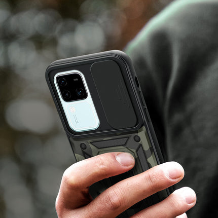 Mobizang Tank Back Cover for Vivo V30 (5G) / Vivo 30 Pro (5G) | Inbuilt Ring + Slider Shockproof Lens Protection Bumper Back Case (Black)