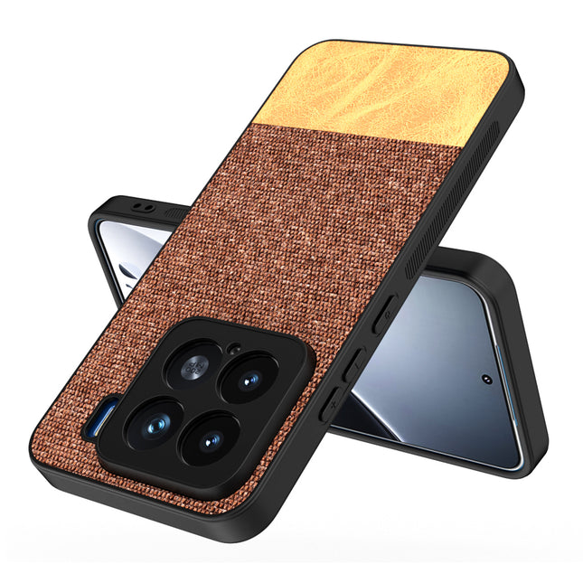 Mobizang Soft Fabric & Leather Hybrid Protective Back Cover for Xiaomi 15 5G | Shockproof Slim Hard Anti Slip Back Case (Brown)
