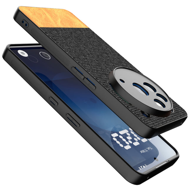 Mobizang Soft Fabric & Leather Hybrid Protective Back Cover for Nothing Phone 3A Pro | Shockproof Slim Hard Anti Slip Back Case (Black,Brown)