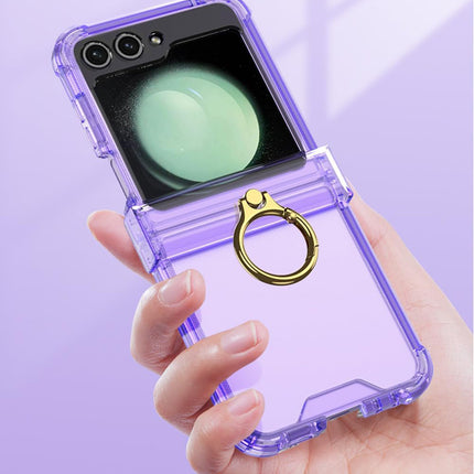 Mobizang Clear Airbag Ring Back Case for Samsung Galaxy Flip6 / Z Flip 6 | Transparent Shockproof Slim Hard Protective Cover (Purple)