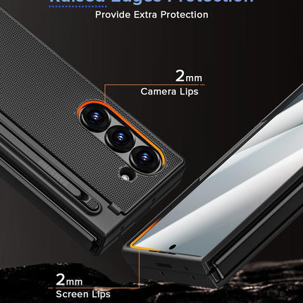 Mobizang Textured Grip S Pen Holder Hinge Protection Back Cover for Samsung Galaxy Z Fold6 / Fold 6 | with Inbuilt Glass , Kickstand & S Pen Slot Case (Black)