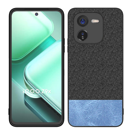 Mobizang Soft Fabric & Leather Hybrid Protective Back Cover for IQOO Z9X | Shockproof Slim Hard Anti Slip Back Case (Black,Blue)