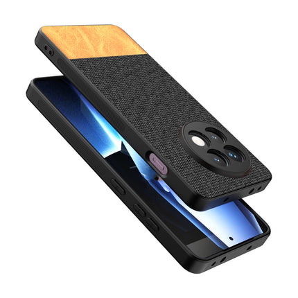 Mobizang Soft Fabric & Leather Hybrid Protective Back Cover for OnePlus 13R | Shockproof Slim Hard Anti Slip Back Case (Black,Brown)