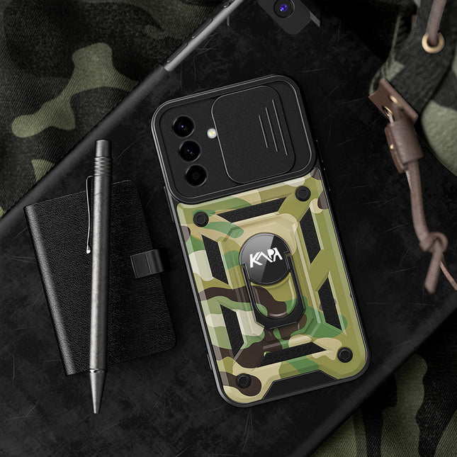 Mobizang Tank Back Cover for Samsung Galaxy A36 | Inbuilt Ring + Slider Shockproof Lens Protection Bumper Back Case (Green)