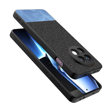 Mobizang Soft Fabric & Leather Hybrid Protective Back Cover for OnePlus 13R | Shockproof Slim Hard Anti Slip Back Case (Black,Blue)