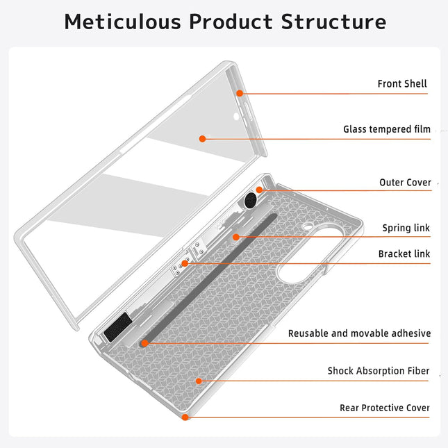 Mobizang Geometric S Pen Holder Hinge Protection Back Cover for Samsung Galaxy Z Fold6 / Fold 6 | Slim Shock proof Case with Inbuilt Glass & S Pen Slot (Silver)