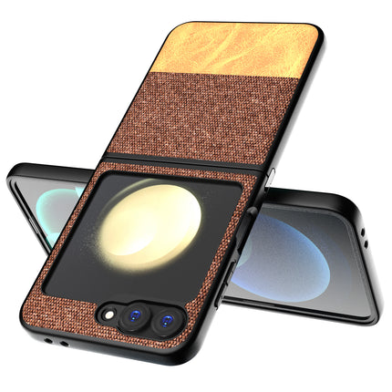 Mobizang Soft Fabric & Leather Hybrid Protective Back Cover for Samsung Galaxy Z Flip 6 | Shockproof Slim Hard Anti Slip Back Case (Brown)