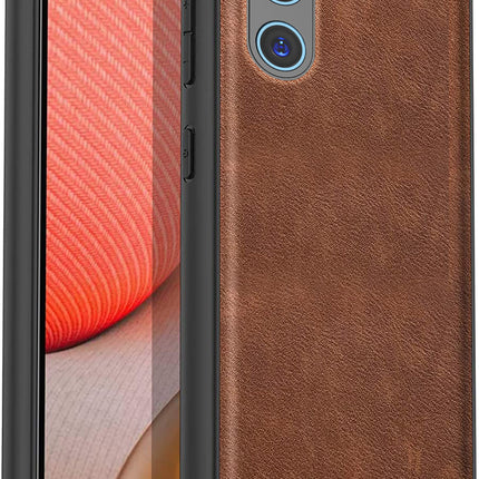 Mobizang Tux Leather Back Cover for Samsung Galaxy S24 FE | Slim Shockproof Camera Protection Bumper Case (Brown)