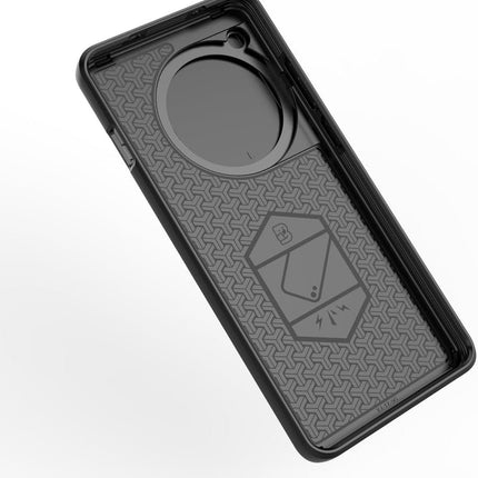 Mobizang Armor Slider Back Cover for OnePlus 12R | Inbuilt Ring + Camera Slider Shockproof Lens Protection Bumper Back Case (Black)