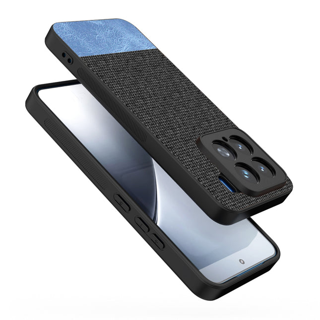 Mobizang Soft Fabric & Leather Hybrid Protective Back Cover for Xiaomi 15 5G | Shockproof Slim Hard Anti Slip Back Case (Black,Blue)
