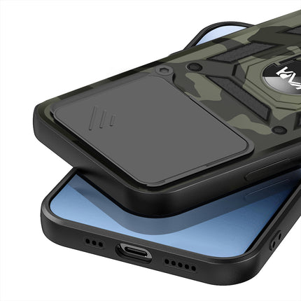 Mobizang Tank Back Cover for IQOO 13 (5G) | Inbuilt Ring + Slider Shockproof Lens Protection Bumper Back Case (Black)