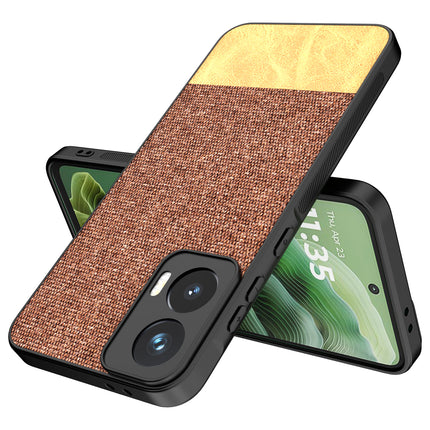Mobizang Soft Fabric & Leather Hybrid Protective Back Cover for Moto G35 | Shockproof Slim Hard Anti Slip Back Case (Brown)