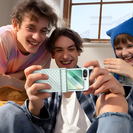 Mobizang Geometric Hinge Protection Back Cover for Samsung Galaxy Z Flip5 / Flip 5 | with [Inbuilt Glass] Full Body Shockproof Hard Back Case (Mint Green)