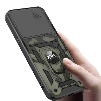Mobizang Tank Back Cover for Redmi Note 14 (5G) | Inbuilt Ring + Slider Shockproof Lens Protection Bumper Back Case (Black)