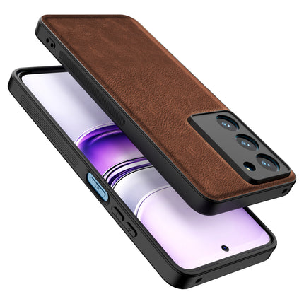 Mobizang Tux Leather Back Cover for Realme 14X | Slim Shockproof Camera Protection Bumper Case (Brown)