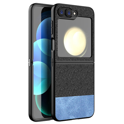 Mobizang Soft Fabric & Leather Hybrid Protective Back Cover for Samsung Galaxy Z Flip 6 | Shockproof Slim Hard Anti Slip Back Case (Black,Blue)