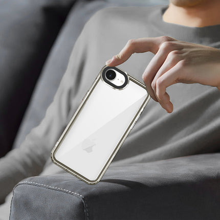 Mobizang Warrior Acrylic Clear Back Cover For Apple iPhone 16E | Slim Shockproof [Military Grade Protection] Hybrid Bumper Case (Grey Sides)