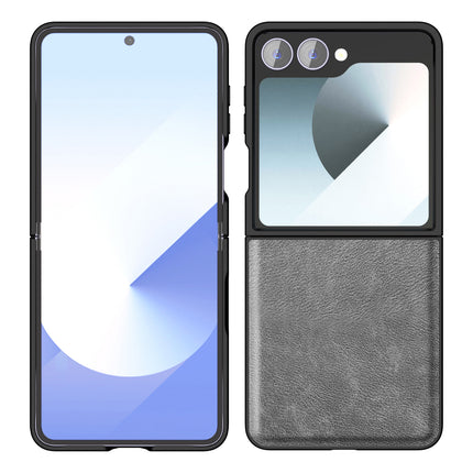 Mobizang Tux Leather Back Cover for Samsung Galaxy Z Flip 7 | Slim Shockproof Camera Protection Bumper Case (Grey)