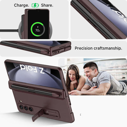 Mobizang Magnetic Hinge Case for Samsung Galaxy Z Fold 6 | Inbuilt S-Pen Holder Stand Hybrid Back Cover (Wine Red)