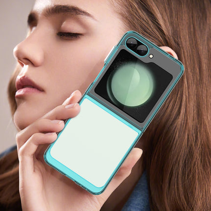 Mobizang Unicorn Acrylic Clear Back Cover For Samsung Galaxy Z Flip 6 | Slim Shockproof [Military Grade Protection] Hybrid Bumper Case (Blue Sides)