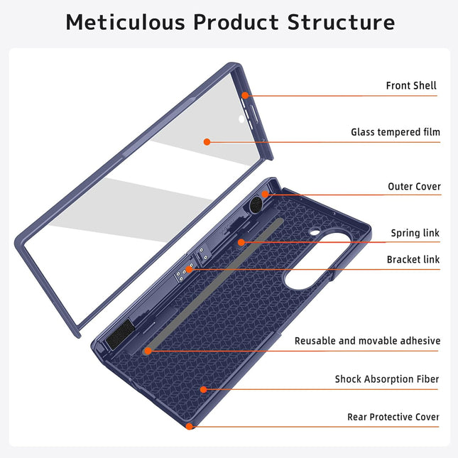 Mobizang Geometric S Pen Holder Hinge Protection Back Cover for Samsung Galaxy Z Fold6 / Fold 6 | Slim Shock proof Case with Inbuilt Glass & S Pen Slot (Blue)
