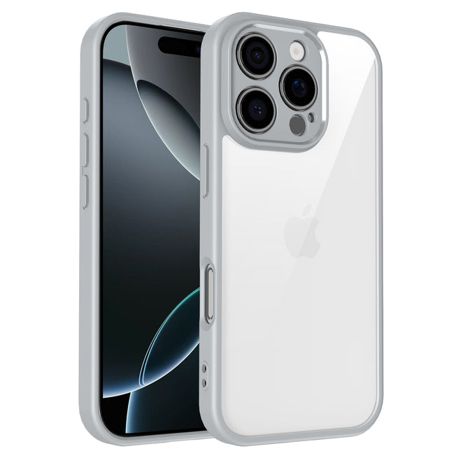 Mobizang Hawkeye Clear Back Cover for Apple iPhone 16 Pro | Camera Lens Protector Shockproof Slim Clear Case Cover (Grey Sides)