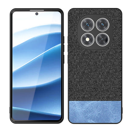 Mobizang Soft Fabric & Leather Hybrid Protective Back Cover for Redmi Note 14 Pro Plus | Shockproof Slim Hard Anti Slip Back Case (Black,Blue)