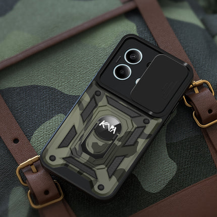 Kapa Tank Back Cover for Redmi Note 13 Pro (5G) | Inbuilt Ring + Slider Shockproof Lens Protection Bumper Back Case (Black)