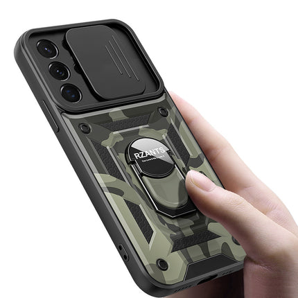 Mobizang Tank Back Cover for Samsung Galaxy S25 Ultra | Inbuilt Ring + Slider Shockproof Lens Protection Bumper Back Case (Black)