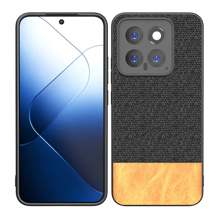 Mobizang Soft Fabric & Leather Hybrid Protective Back Cover for Xiaomi 14 (5G) | Shockproof Slim Hard Anti Slip Back Case (Black,Brown)