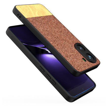 Mobizang Soft Fabric & Leather Hybrid Protective Back Cover for Poco X7 Pro | Shockproof Slim Hard Anti Slip Back Case (Brown)