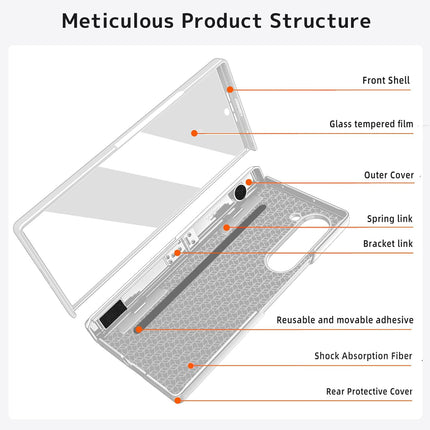 Mobizang Geometric S Pen Holder Hinge Protection Back Cover for Samsung Galaxy Z Fold6 / Fold 6 | Slim Shock proof Case with Inbuilt Glass & S Pen Slot (Silver)
