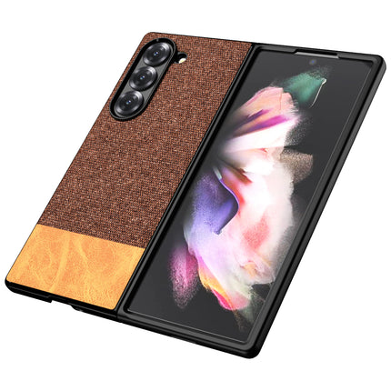 Mobizang Soft Fabric & Leather Hybrid Protective Back Cover for Samsung Galaxy Z Fold 6 | Shockproof Slim Hard Anti Slip Back Case (Brown)