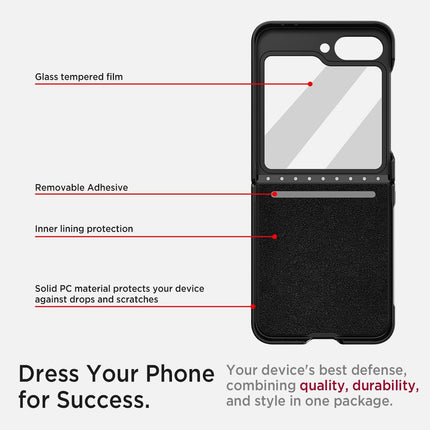 Mobizang Textured Grip Hinge Protection Back Cover for Samsung Galaxy Z Flip5 / Z Flip 5 | with [Inbuilt Glass] Full Body Shockproof Hard Back Case (Black)