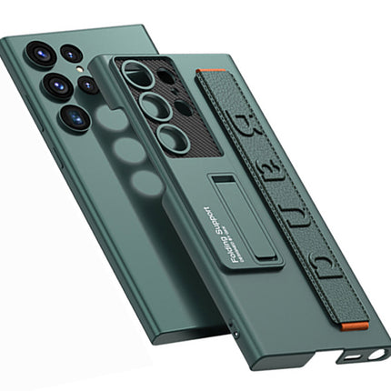 Mobizang Ultra Thin Band + Stand Back Case for Samsung S25 Ultra | Slim Camera Lens Protection Cover with Kickstand (Green)