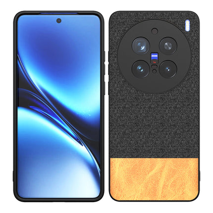 Mobizang Soft Fabric & Leather Hybrid Protective Back Cover for Vivo X200 Pro (5G) | Shockproof Slim Hard Anti Slip Back Case (Black,Brown)