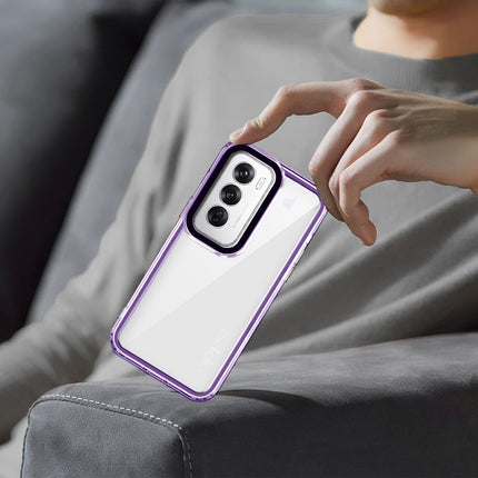 Mobizang Warrior Acrylic Clear Back Cover For Oppo Reno 12 (5G) | Slim Shockproof [Military Grade Protection] Hybrid Bumper Case (Purple Sides)
